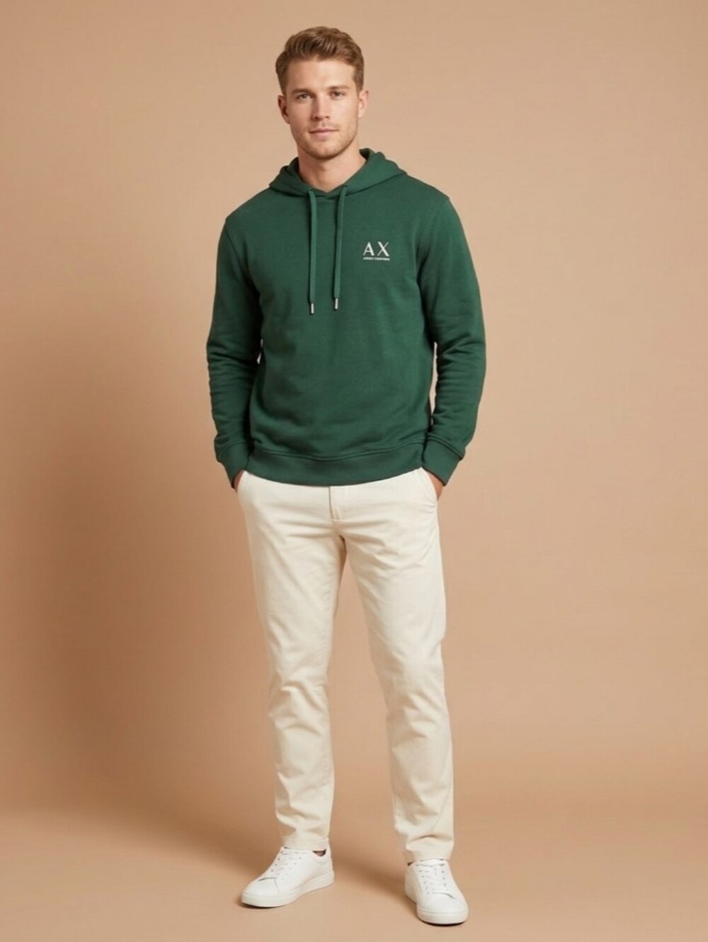 $120 AX Armani Exchange Mens Long Sleeve Double Sided Logo Hoodie Sweatshirt